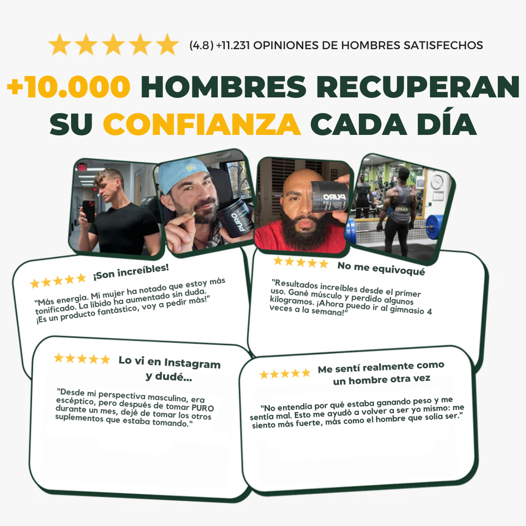 Cápsulas PURO™ | El secreto para deshincharte de forma 100% natural y recuperar tu cuerpo de hombre.