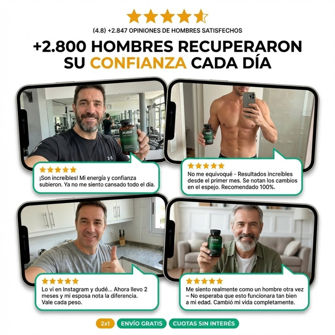 Cápsulas PURO™ | El secreto para deshincharte de forma 100% natural y recuperar tu cuerpo de hombre.